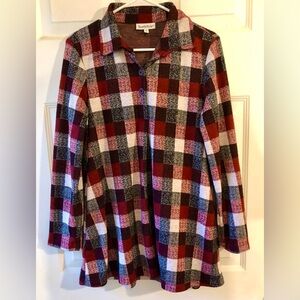 North Style Maroon Gray Black White Large Check Long Sl Henley Knit Shirt Medium